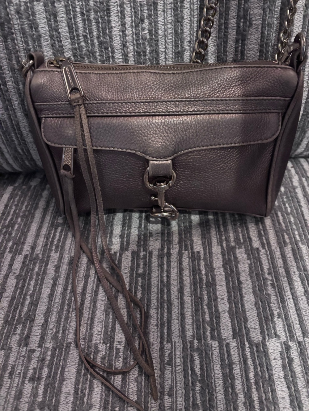 Rebecca Minkoff Dark Brown Pebbled Leather Crossbody with Chain Strap